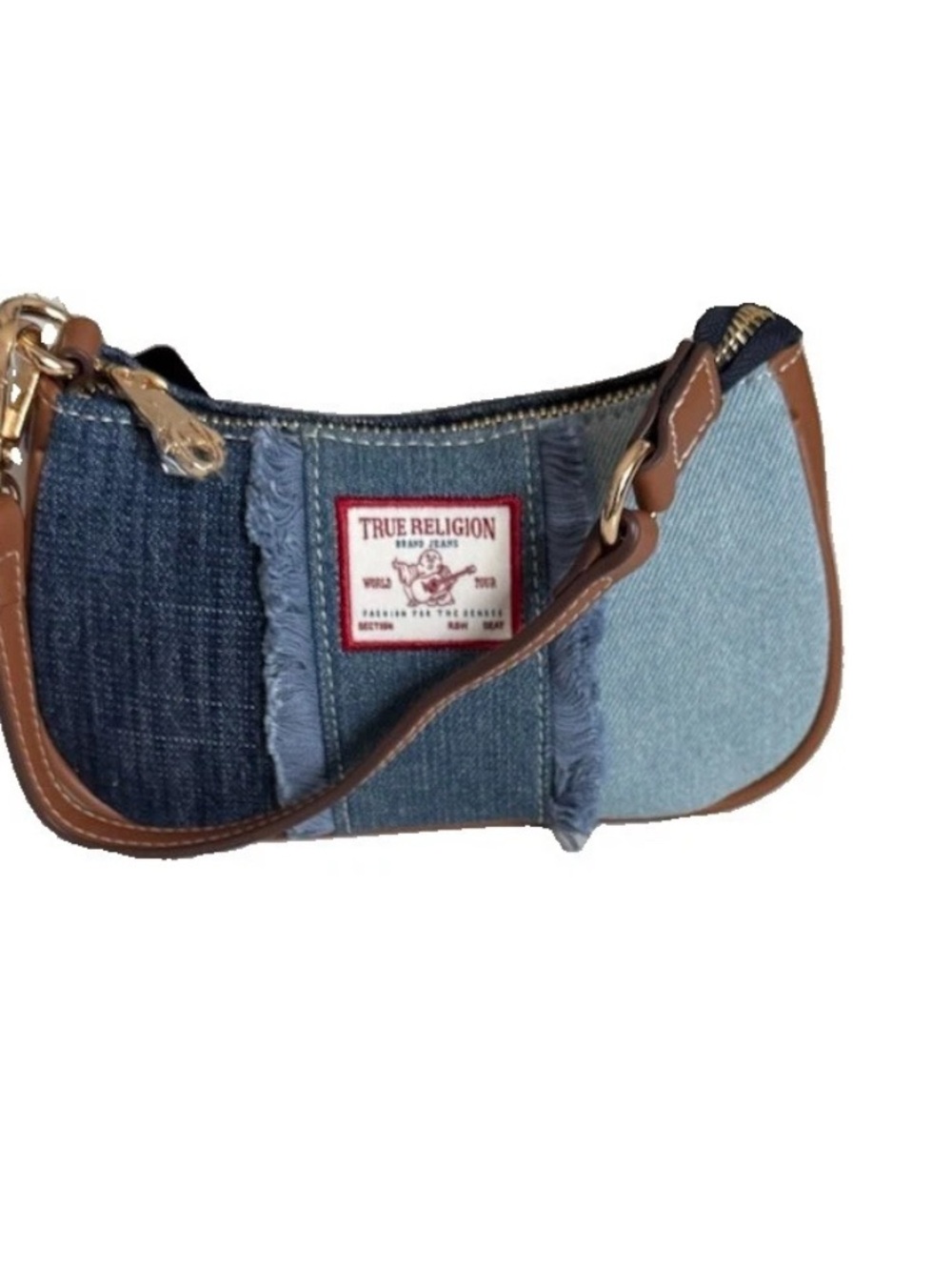 True Religion Denim Shoulder Bag Colorblock Patchwork Y2K Mini Purse Handbag